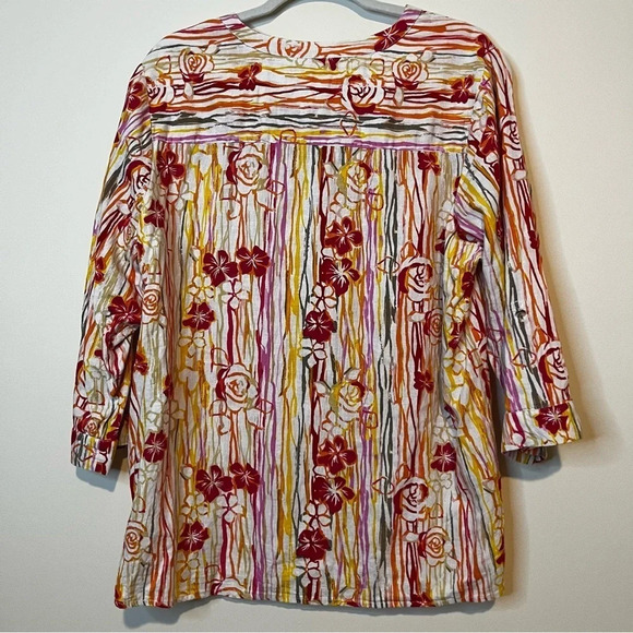 CORAL BAY Striped Beachy Linen Blend Button Down Blouse - Picture 7 of 10